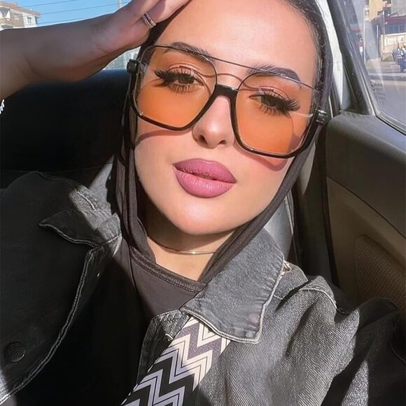 Retro Oversized Aviator Sunglasses for Women Men Square Semi-Rimless Sun Glasses - Picture 9 of 9